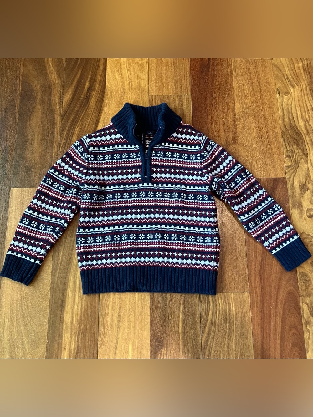 Janie and Jack Navy, Burgundy & White Fair Isle Half-Zip Sweater